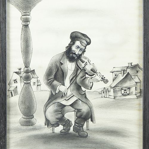 Null 水彩画、粉笔画等。- Henryk Hechtkopf (1910-2004)，小提琴手，混合媒体，签名 -47 x 32 cm-40