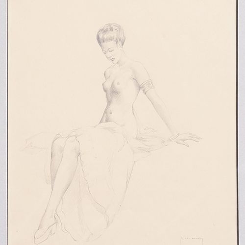 Null 水彩画、粉笔画等。- 雷蒙德-凡-多伦（1906-1991），裸胸坐着的女人，绘画，签名-31 x 22 cm-。