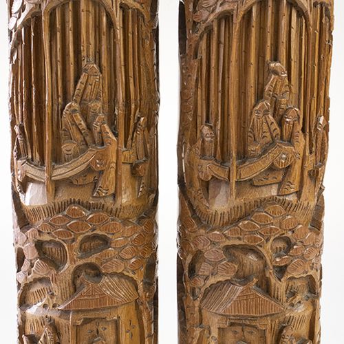 Null Art et objets d'Asie - Paire de vases en bambou sculpté, Chine, seconde moi&hellip;