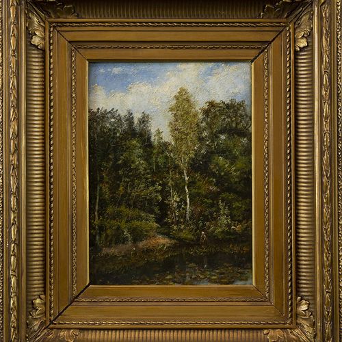 Null Paintings - Dutch School: wood landscape, oil on panel 19th century -25,5 x&hellip;