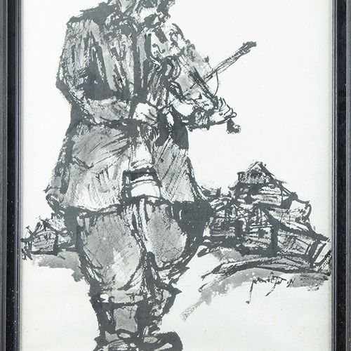 Null 水彩画、粉笔画等。- 摩西-伯恩斯坦（1920-2006），小提琴家，纸上墨水，已签名 -71 x 49 cm