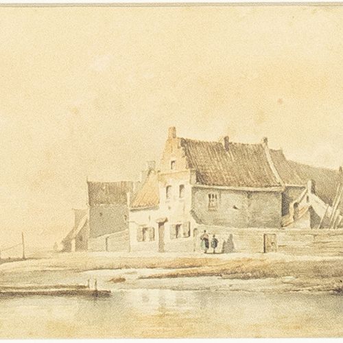 Null 水彩画、粉笔画等。- 安东-莫夫（1838-1888），村庄场景，纸上水彩，有签名和日期