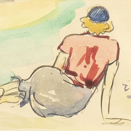 Null Aquarelles, pastels, etc. - Edmond Wingen (1906-1970), femme assise sur la &hellip;