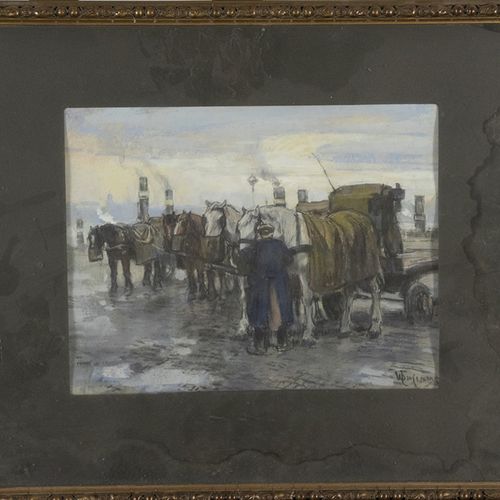 Null Aquarelles, pastels, etc. - Waalko Jans Dingemans (1873-1925), Chevaux sur &hellip;