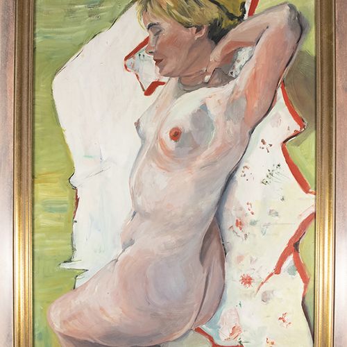 Null 画作 - Lisl Engels 1916-2006），躺着的女性裸体，板上油画，已签名 -99 x 68-。