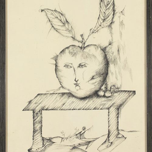 Null Acuarelas, pasteles, etc. - David Tzur (1930), "Big Apple", dibujo a tinta,&hellip;