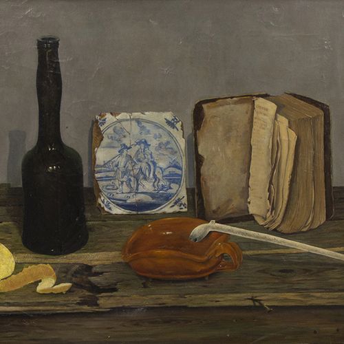 Null Paintings - Ger Langeweg (1891-1970), still life with glass bottle, tile, b&hellip;