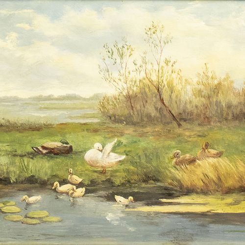 Null Tableaux - École néerlandaise : canards au bord de l'eau, huile sur panneau&hellip;