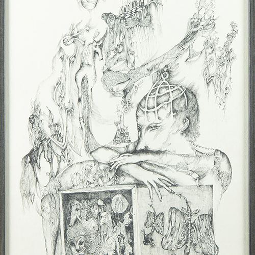Null 水彩画、粉笔画等。- David Tzur (1930)，"无标题"，水墨画，签名和日期'75-49,5 x 34,5 cm-