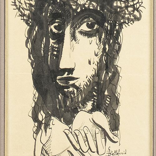 Null Aquarelles, pastels, etc. - Edmond Bellefroid (1893-1971, tête de Jésus ave&hellip;