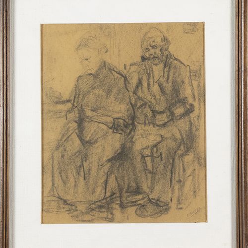 Null Cor Noltee (1903-1967) - Cor Noltee (1903-1967), two seated figures, charco&hellip;