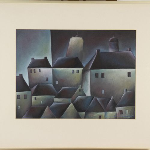 Null 水彩画、粉笔画等。- Bauke Weistra (1932-2013)，"丁香城"，(Leeuwarden)，粉彩画，签名和日期为1988年4月26&hellip;