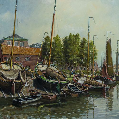 Null 画作 - Roelof Koelewijn (1955), Bunschoten-Spakenburg的渔船，布面油画，签名 -38,7 x 49 c&hellip;