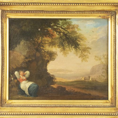 Null 画作 - 扬-西贝雷茨（1627-约1703），意大利风景中的牧羊女，布面油画，未署名 -24,5 x 30厘米，有小瑕疵--。