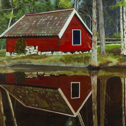 Null Paintings - Dutch School: Scandanavian log cabin, oil on canvas, signed Rui&hellip;