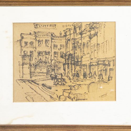 Null Cor Noltee (1903-1967) - Cor Noltee (1903-1967)，街景，可能是马斯特里赫特，纸上炭笔，签名，出处：艺术家&hellip;