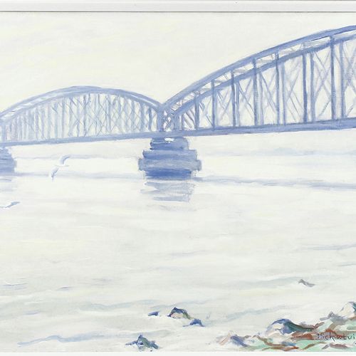 Null 画作 - Dick van Luijn (1895-1987), 河上桥的两个拱门，布面油画，签名 -48 x 65 cm-。