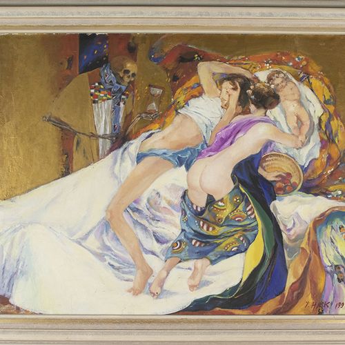Null 画作 - 亚美尼亚学校："T aime"，两个女性裸体，布面油画，签名为Yesayan Haik，日期为1991年 -66 x 86 cm-。
