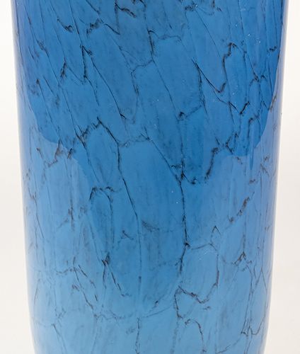 Null 玻璃器皿 - 杂项 - 大型圆柱形蓝黑色脉络水晶花瓶-高42厘米，顶部边缘有缺口-。