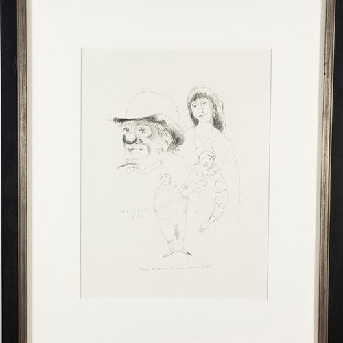 Null 蚀刻版画、雕刻版画、丝网版画等。- Hermanus Berserik (1921-2002)，三个小丑和一位年轻女士的构图，带框石版画，#49/50&hellip;