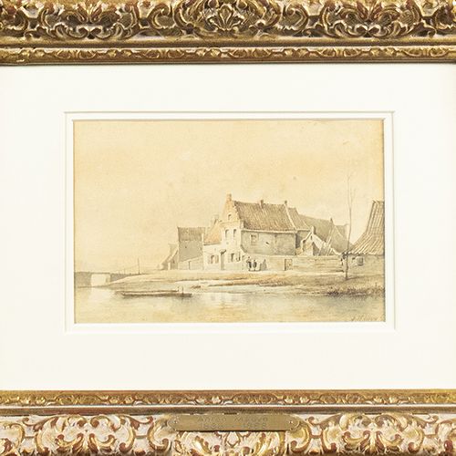 Null 水彩画、粉笔画等。- 安东-莫夫（1838-1888），村庄场景，纸上水彩，有签名和日期