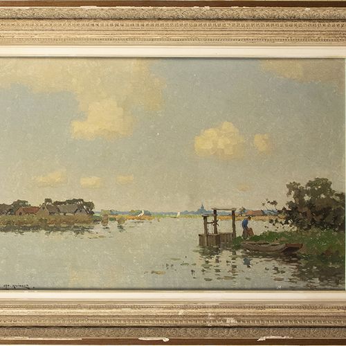 Null Dipinti - Jan Knikker (1889-1957): 'Lake scene', olio su tela, firmato, pro&hellip;