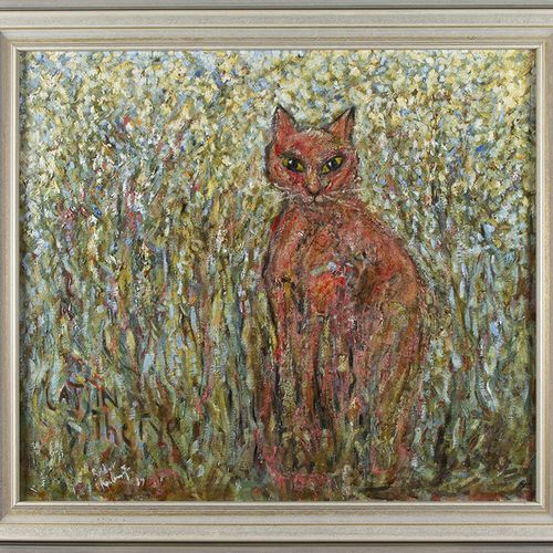 Null Dipinti - Cat in the rye'', olio su tela, firmato illeggibilmente -68,5 x 7&hellip;