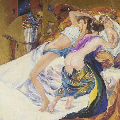 Null 画作 - 亚美尼亚学校："T aime"，两个女性裸体，布面油画，签名为Yesayan Haik，日期为1991年 -66 x 86 cm-。