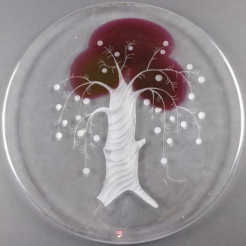Null 玻璃器皿 - 杂项 - 部分刻有生命之树装饰的水晶盘，Olle Alberius (1926-1993), Orrefors, 925490, 签名和&hellip;