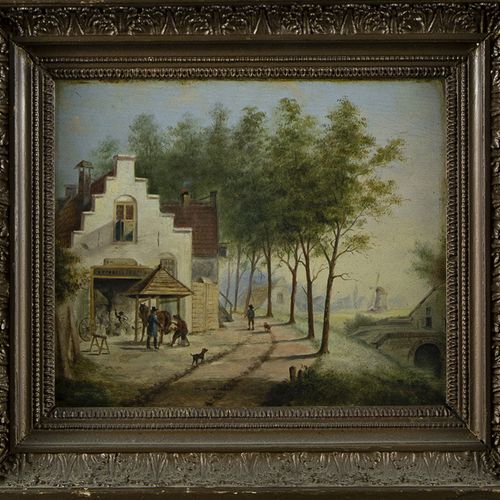 Null Gemälde - Holländische Schule: Hufschmied-Werkstatt, Öl auf Tafel, Mitte 19&hellip;