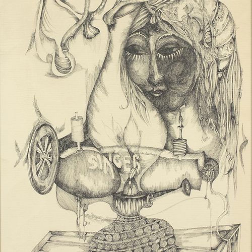 Null Acuarelas, pasteles, etc. - David Tzur (1930), "Cantante", dibujo a tinta, &hellip;