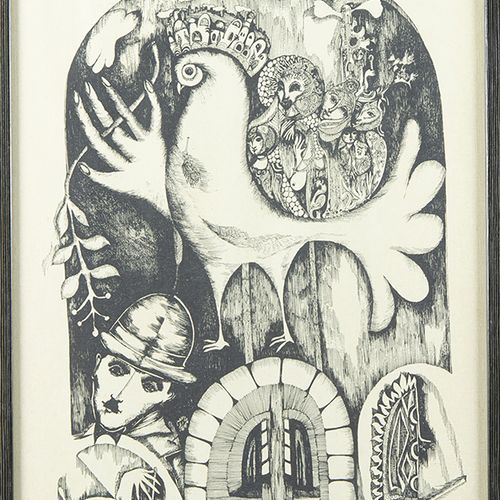 Null 蚀刻版画、雕刻版画、丝网版画等。- David Tzur (1930)，两幅石版画：《查理-卓别林》，57/110，签名并注明日期'78-49 x 3&hellip;