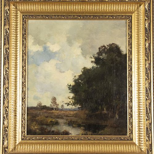 Null Paintings - Dutch school, heather landscape at a forest edge, unsigned, oil&hellip;