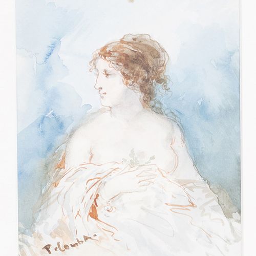 Null 水彩画、粉笔画等。- 皮埃尔-康巴（1859-1934），坐着的女人，纸上水彩画，已签名，19世纪末 -19.5 x 14.5 cm-