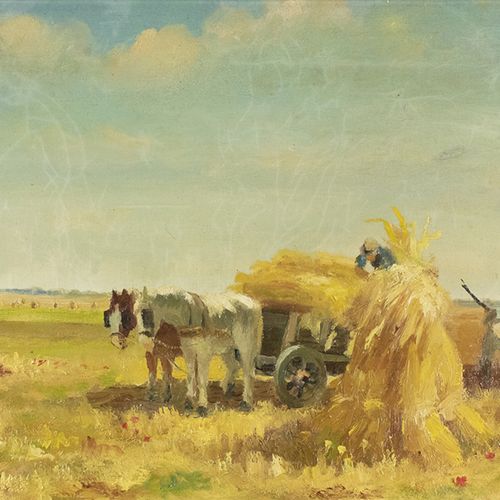 Null Paintings - Dutch School: hay harvest, oil on canvas, unsigned -44 x 58 cm,&hellip;