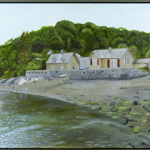 Null Gemälde - Sabien de Groot, Häuser am Meer, Öl auf Leinwand, signiert SD -60&hellip;