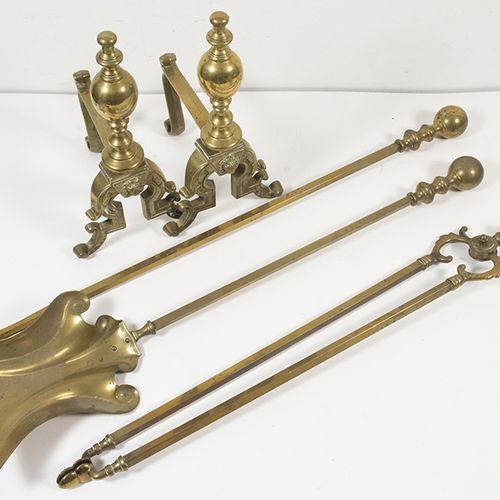 Null Pewter, copper, bronze etc. - Pair of brass andirons (vuurbokken), fire iro&hellip;