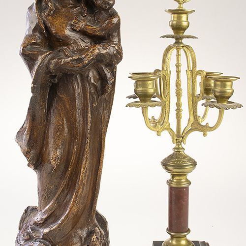 Null Bric-a-brac - A plaster figure of Madonna with child and a brass and stone &hellip;