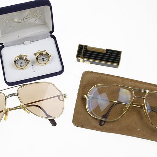 Null Bric-a-brac - Two Cartier gold coloured glasses, a Dunhill lighter and cuff&hellip;