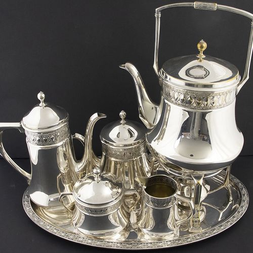 Null Silver plated and gilt objects - Six-piece silver plated tea- coffee servic&hellip;