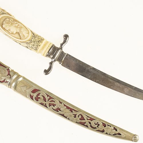 Null Bric-a-brac - A knife with leather and nickel silver sheath, the ivory hand&hellip;