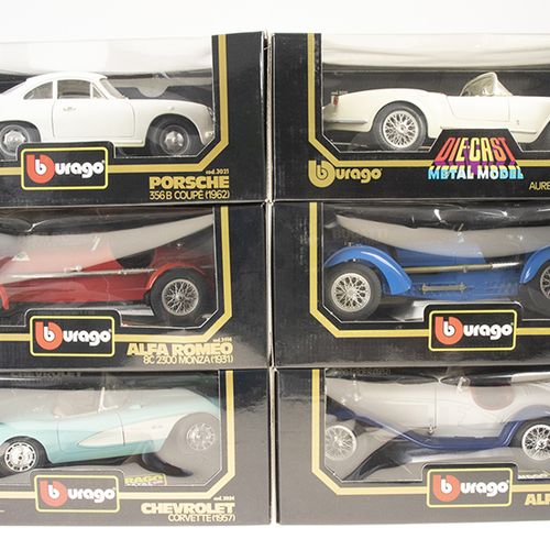 Null Modeling - Cars - 6 diecast model cars in original boxes, 1:18, Burago; Alf&hellip;