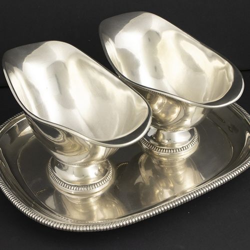 Null Silver objects - Miscellaneous - Pair Japanese silver sauce boats on tray, &hellip;
