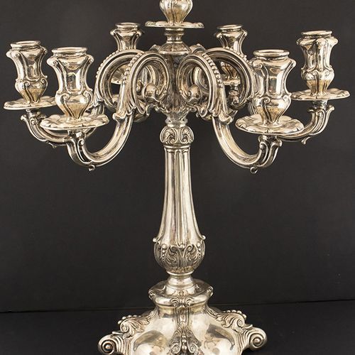 Null Silver objects - Italy - Large seven lights candelabra with foliate and bea&hellip;
