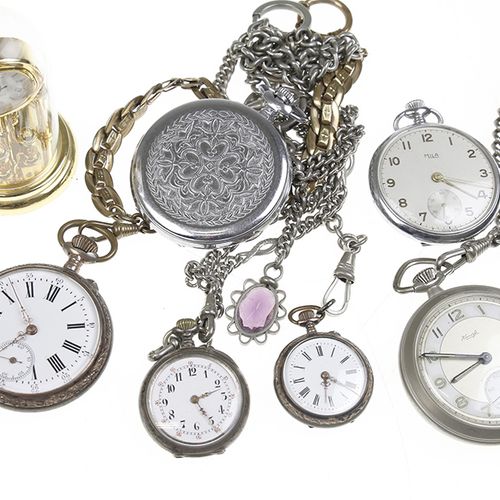 Null Miscellaneous watches - Pocket watches and watch chains, among which silver&hellip;