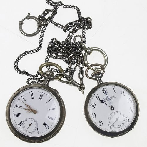 Null Miscellaneous watches - Two silver pocket watches with chain, one marked Jo&hellip;