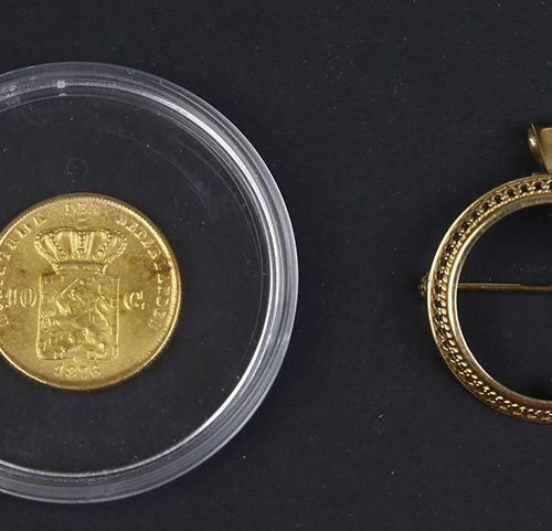 Null Gold jewellery and objects - 10 Gulden coin 1876 (naslag) and 14k yellow go&hellip;