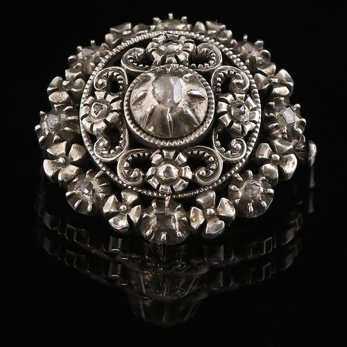 Null Silver jewellery - 2e gehalte zilveren broche met roosdiamanten bezet