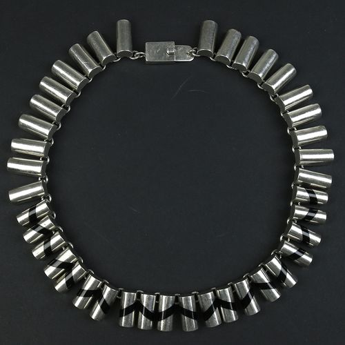 Null Silver jewellery - silver necklace set with onyx, Mexico - 43 cm -