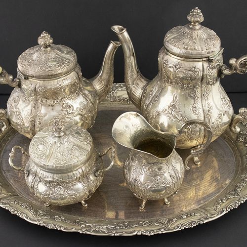 Null Silver objects - Netherlands - Vijfdelig rijkgedecoreerd 3e gehalte thee-, &hellip;